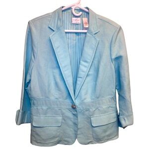 Emma & James Linen Jacket Blazer Light Blue Cuffed Sleeve Women’s Size 14